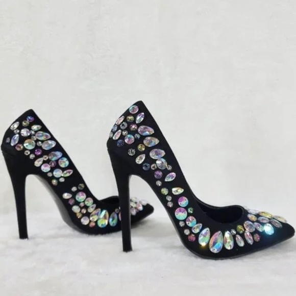 So Me Black Colorful Iridescent Jeweled 4.5" High Heel Pumps - Picture 4 of 5